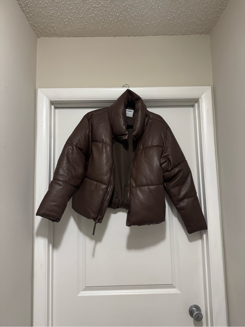 Old Navy Brown Faux Leather Cropped Puffer Jacket